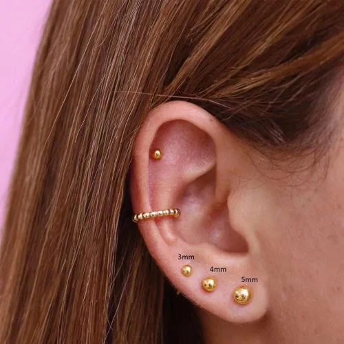 Vista 6 de Aretes de bola de titanio, hipoalergénicos, para mujeres y hombres, orejas sensibles, color negro, 0.118 in, 0.157 in, 0.197 in, parte trasera