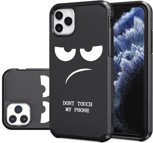 Vista 8 de Funda para iPhone 11, bonita funda [Don't Touch My Phone] a prueba de golpes de doble capa resistente de silicona protectora de plástico para niñas