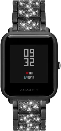 Vista 5 de FitTurn Bandas brillantes de joyería para Amazfit Bip 6/Bip 5 Band para mujeres y hombres, correa de metal de repuesto para Amazfit Bip 6
