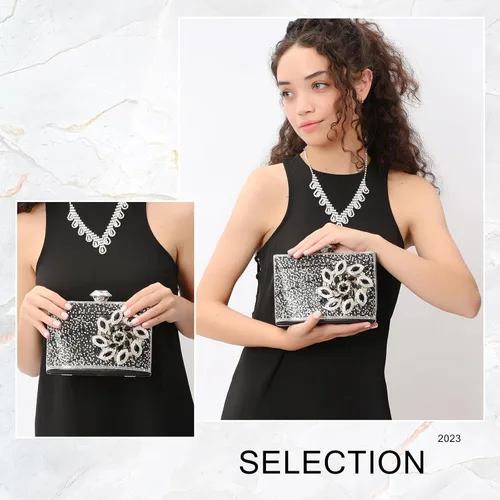 Vista 4 de Bolso de mano de cristal negro para mujer, bolso de noche con purpurina, bolso de lujo con borla de moda para boda, fiesta, baile de graduación