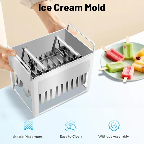 Vista 6 de Kit de moldes de helado de acero inoxidable de 30 piezas, soporte para palitos de helado de piruleta de helado con cubierta soporte para palo, molde