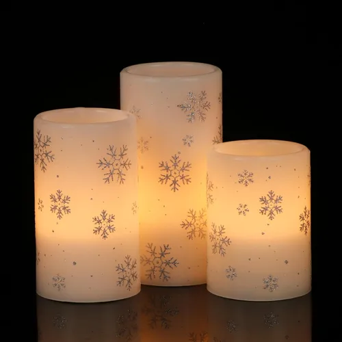 Vista 9 de Velas de cristal sin llama de casa de muñeco de nieve a pilas, con control remoto y temporizador; velas LED parpadeantes de cera real, luz blanca