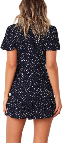 Vista 2 de Relipop - Vestido de verano para mujer, manga corta, cuello en V, estampado y casual, vestidos cortos