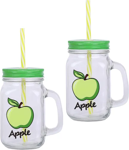 Vista 4 de Tarro Mason de 15 oz/15.2 fl oz con tapa y popote vasos impresos naranja - Juego de 2 Palabras naranjas
