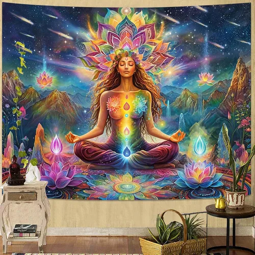 Vista 26 de Kanuyee Tapiz de luz negra de neón para colgar en la pared, bosque encantado, cascada, tapices para dormitorio, tapices UV, para colgar en la pared