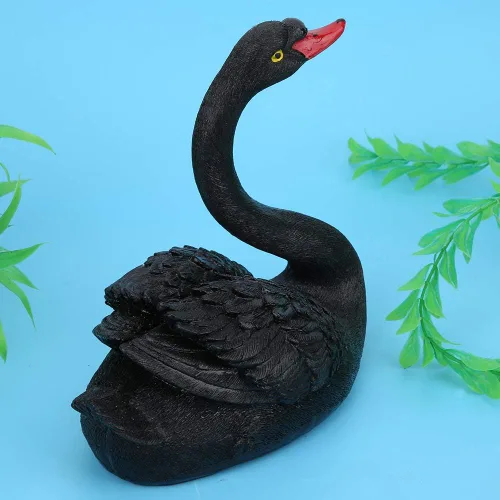 Vista 8 de Cyrank Escultura de estanque, adorno de cisne flotante de simulación, estatua de cisne negro, estatua de ganso de jardín, decoración de césped