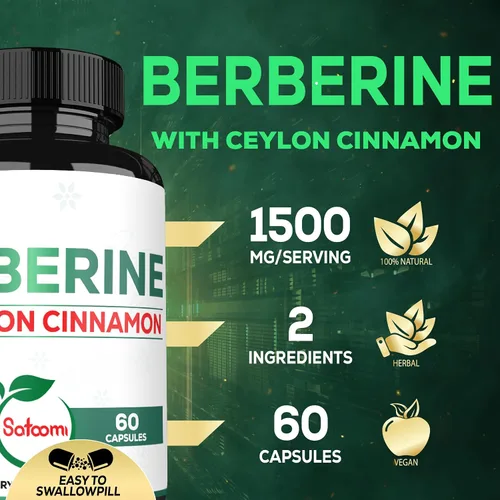 Vista 3 de Satoomi Suplemento de berberina de 1500 mg con canela de Ceilán, extra fuerte para el sistema inmunológico, la salud digestiva, el manejo del cuerpo