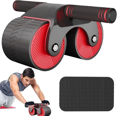 Vista 9 de Rueda abdominal de rebote automático con almohadilla para arrodillarse, rodillo de rueda abdominal con soporte para teléfono móvil