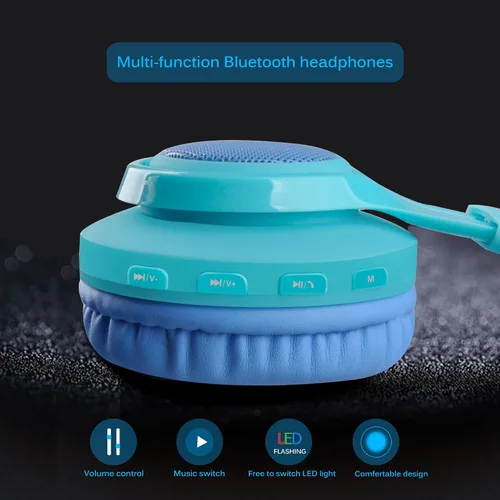 Vista 3 de Riwbox WT-7S audífonos estéreo plegables con Bluetooth y luces, inalámbricos, con micrófono y control de volumen para computadora, teléfonos