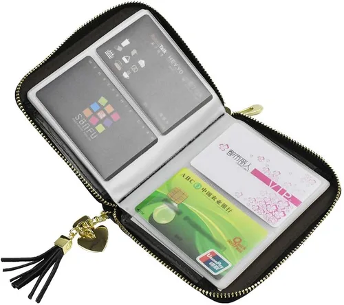 Vista 3 de Lacheln Tarjetero para mujeres y hombres RFID pequeñas carteras de tarjetas de crédito organizador de dinero Negro 40 ranuras Cartera RFID