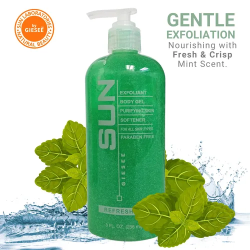 Vista 2 de Sun Labs Gel exfoliante para piel suave, botella de 1 8 onzas con guantes exfoliantes
