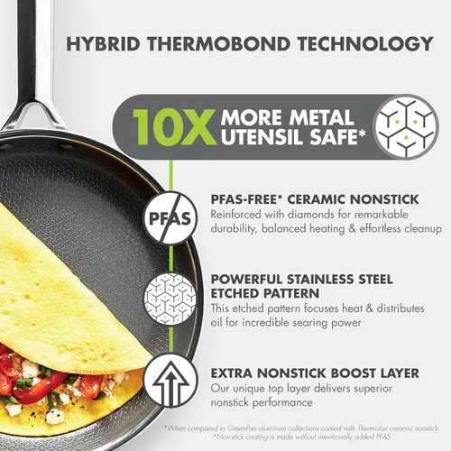 Vista 3 de GreenPan Hybrid 5QT Stainless Steel Saute Pan with Lid, Ceramic Nonstick Plateado