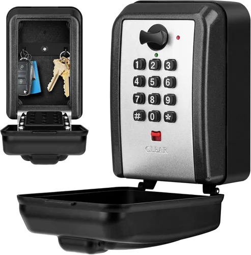 Vista 10 de Caja de bloqueo de llave con código, caja de seguridad montada en la pared para llaves con código reposable, caja de seguridad para exteriores