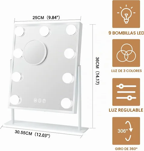 Vista 8 de FENCHILIN Espejo de tocador con luces espejo de maquillaje iluminado