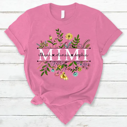 Vista 4 de Custom Mom Mimi and Grandkids Wildflowers Shirt, Customize Grandma Gifts, Gifts for Grandma Nana Gigi Oma Mamaw Yaya