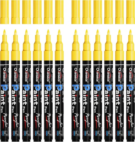 Vista 8 de Marcadores de Pintura Overseas - Marcadores Permanentes Blancos de Pintura Acrílica, Juego de 12, a Base de Agua, Impermeables, Punta Extrafina