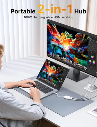Vista 2 de JSAUX Adaptador USB C a AV digital, 2 en 1 USB C a HDMI 4K a 30Hz y carga de 100 W compatible con iPhone 17 Pro Max/Air/16 Pro Max/16/15 Pro Max/15