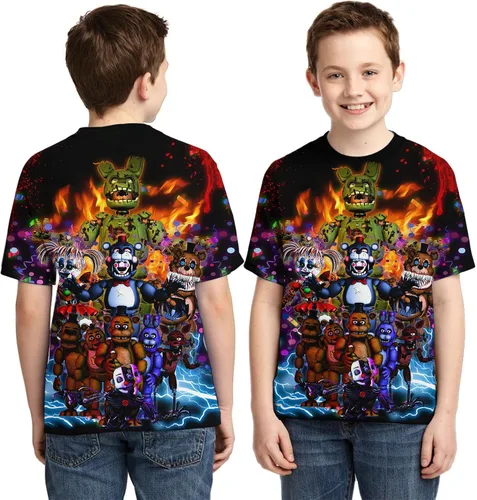Vista 3 de Camisetas de manga corta con estampado 3D de dibujos animados para niños y niñas