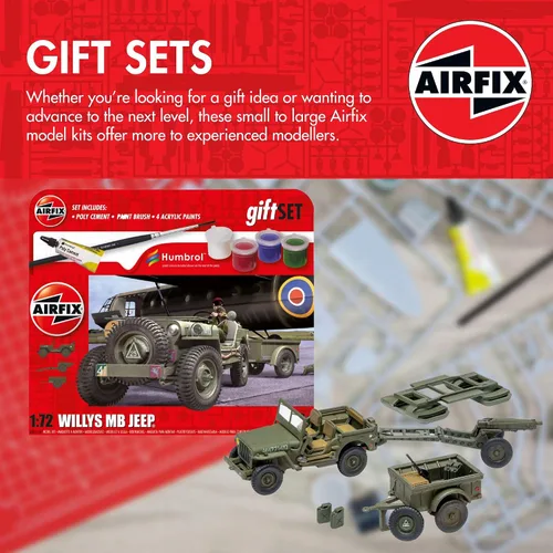 Vista 2 de Airfix Model Tank - A55117A - Juego de regalo colgante - Willys MB Jeep, kits de modelos de plástico para adultos y niños de 14 años en adelante