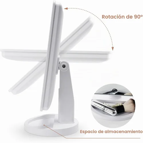 Vista 7 de COSMIRROR Espejo de tocador de maquillaje iluminado con espejo de aumento de 10X, espejo iluminado con 21 luces LED con atenuación de sensor táctil