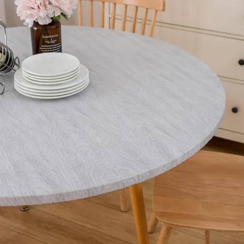 Vista 45 de LIBERECOO Mantel redondo de vinilo ajustable con reverso de franela, borde elástico, impermeable, resistente a las manchas, mantel lavable