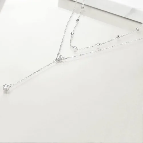 Vista 3 de Lariat - Collar en capas de plata de ley 925 gargantilla en capas en Y regalos de joyería de Navidad para mujer