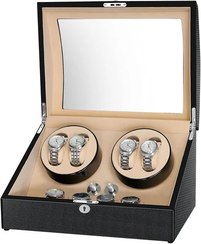 Vista 4 de TEEMING Caja de almacenamiento automática para 10 relojes automáticos 4 bobinas de reloj 6 ranuras 4 modos de reloj giratorios motor silencioso