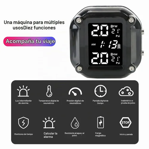 Vista 8 de Sistema de monitoreo de presión de neumáticos TPMS para motocicleta con pantalla LCD y 2 sensores externos, alarma de temperatura de neumáticos