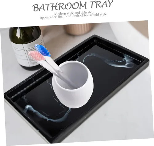 Vista 3 de Bandeja de baño de cerámica negra Maquillaje Joyas Plato de vanidad