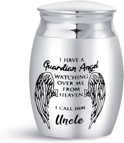 Vista 12 de Auntie Guardian Angel Mini Urnas de cremación para cenizas humanas, portátil, tamaño pequeño, de acero inoxidable, recuerdo, regalos funerarios