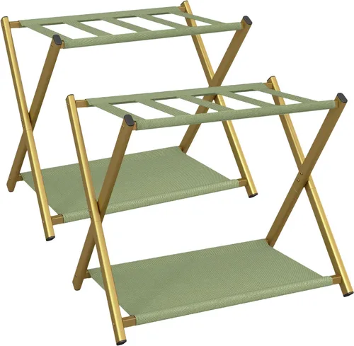 Vista 12 de IBUYKE TLR002B - Portaequipajes para todos los tamaños de maleta, soporte plegable para maleta con estante de almacenamiento de tela, fácil