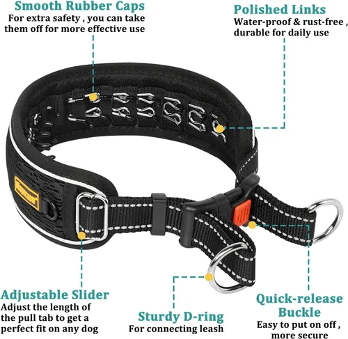 Vista 2 de Mayerzon Martingale - Collar antitirones para perros grandes y medianos, Pitbull Pastor alemán rottweilers, patentado reflectante anti tirones, Negro