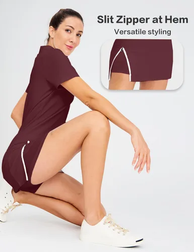 Vista 5 de Hiverlay Vestidos de tenis para mujer con 2 bolsillos, pantalones cortos integrados UPF 50+, vestido de golf para entrenamiento, vestidos atléticos