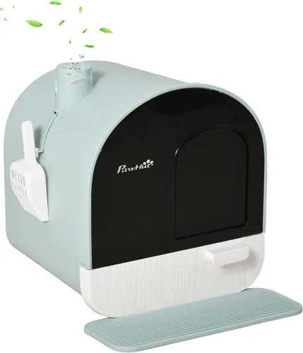 Vista 12 de PawHut Caja de arena para gatos con tapa, caja de arena cubierta para gatos de interior con bandeja, pala, alfombra, filtro, 17" x 17" x 18.5", rosa
