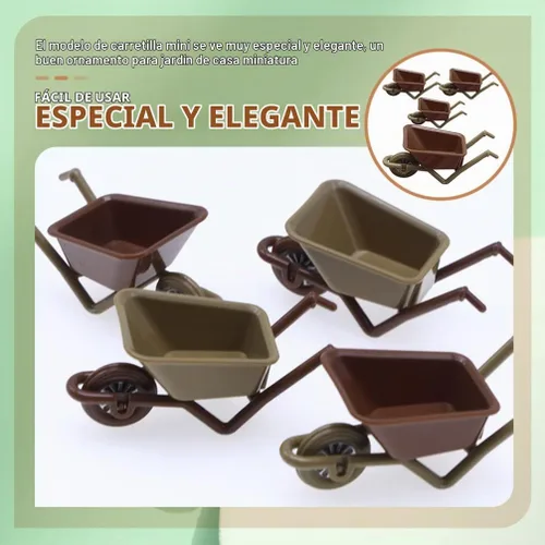 Vista 8 de Zerodeko Mini carretilla modelo 4 unidades de carretilla de juguete pequeña para accesorios de casa de muñecas, decoración de micro paisaje