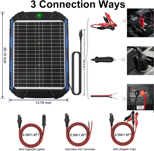 Vista 6 de SUNER POWER Cargador de Batería Solar con Goteo y Mantenedor de 20W 12V PRO, Controlador MPPT Inteligente Incorporado, Kits de Carga de Panel Solar