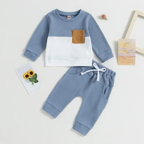 Vista 64 de Conjunto de 2 piezas de ropa para bebé y niño, sudadera con cuello redondo con letras y pantalones casuales de otoño e invierno B Negro-marrón