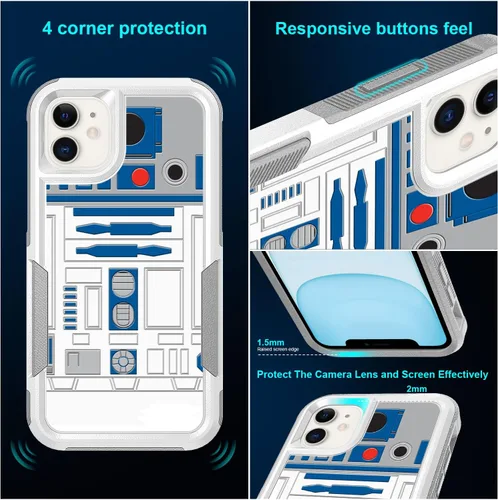 Vista 2 de Funda para iPhone 11, R2D2 Astromech Droid Robot Patrón Absorción de Golpes PC duro e interior de silicona híbrida de doble capa Armor Defender Case