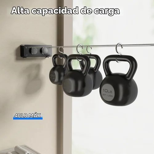 Vista 5 de MUSTORN Tendedero Retráctil Doble para Interiores, Línea de Ropa Retráctil para Exteriores que No se Comba de Servicio Pesado, Línea de Secado