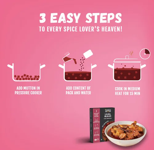 Vista 3 de CERES FOODS Indian Rajasthani Laal Maas - Masala líquida instantánea de curry indio ahumado, salsa a fuego lento famosa picante de Rajasthan, solo