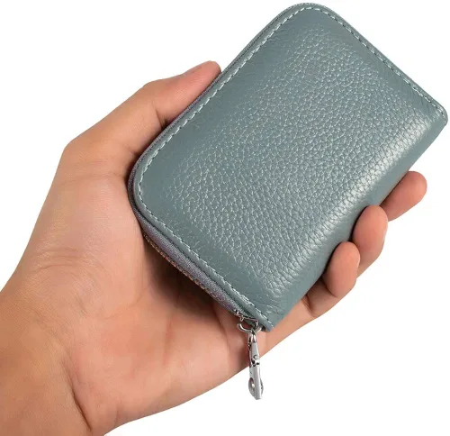 Vista 7 de Cartera de piel con cremallera para mujer bloqueo RFID