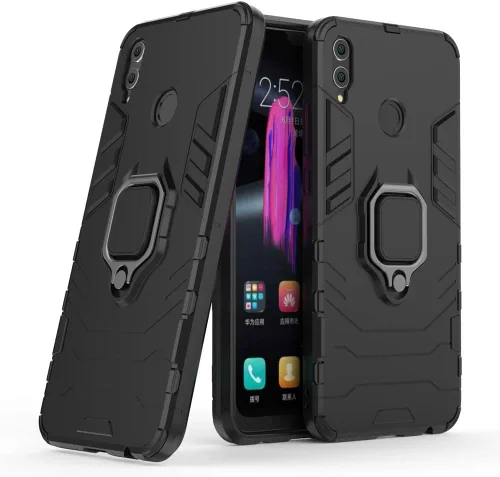 Vista 4 de Funda para teléfono Huawei Honor 8X con protector de pantalla de vidrio templado y soporte magnético para anillo con soporte, accesorios delgados
