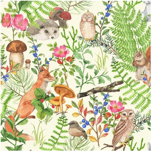 Vista 12 de Blooming Wall Papel tapiz autoadhesivo con diseño de animales lindos en bosque verde Fondo oscuro