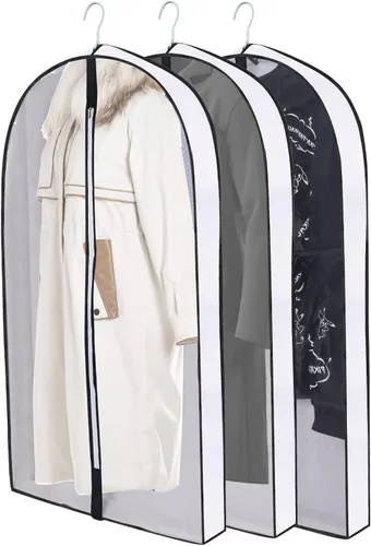 Vista 14 de Bolsas de ropa de 50 pulgadas para colgar ropa, fundas transparentes a prueba de trajes con refuerzos de 4 pulgadas para almacenamiento en armario