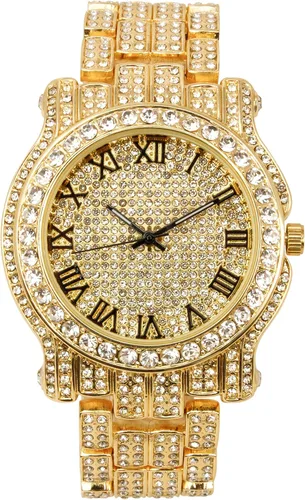 Vista 21 de Charles Raymond Bling-ed Out Ultimate Hip Hop Royalty Reloj para hombre con número romano de fácil lectura o indicadores de tiempo de diamantes