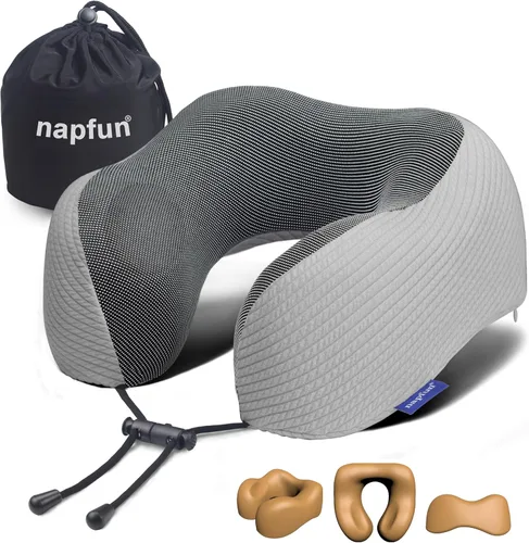 Vista 8 de NapFun - Almohada de cuello para viajes, almohada de cuello de viaje mejorada para avión 100% espuma viscoelástica para dormir y descansar durante