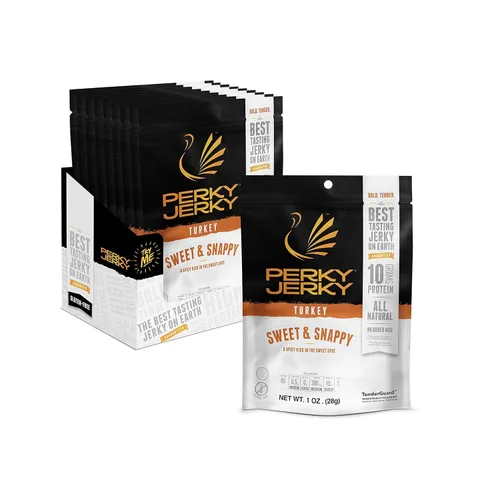 Vista 8 de Perky Jerky Carne seca original 100% alimentada con pasto, 1 onza (paquete de 12), sin antibióticos, 0.35 onzas de proteína por porción, baja