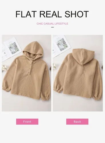 Vista 3 de Dokotoo Sudaderas con capucha de manga larga para mujer, cálidas, de vellón, con botones, de manga larga