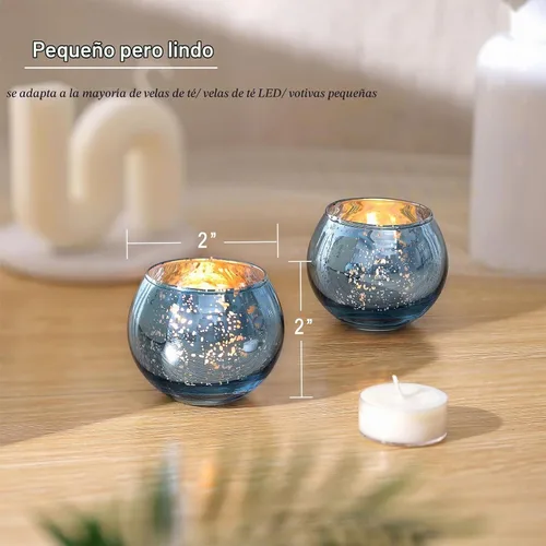 Vista 2 de 12 PCS Portavelas Votivos de Vidrio de Mercurio Azul para Velas de Té - Centros de Mesa Azules para Decoraciones de Despedida de Soltera, Decoración
