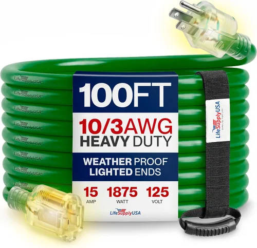 Vista 121 de Cable de extensión SJT de 12/3 300 V con luz LED para uso en interiores y exteriores con enchufe con iluminación LED Amarillo